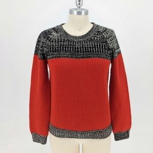 Thakoon Colorblock Wool Cashmere Chunky Sweater Gray Red S retro fall winter